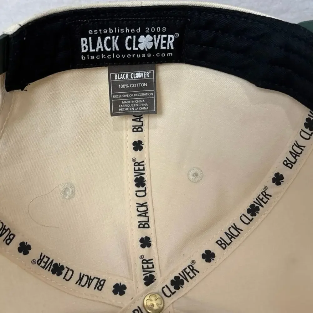 Black Clover Live Lucky Hat Cap Adjustable Strap Adult Off White/Green Golf NWOT